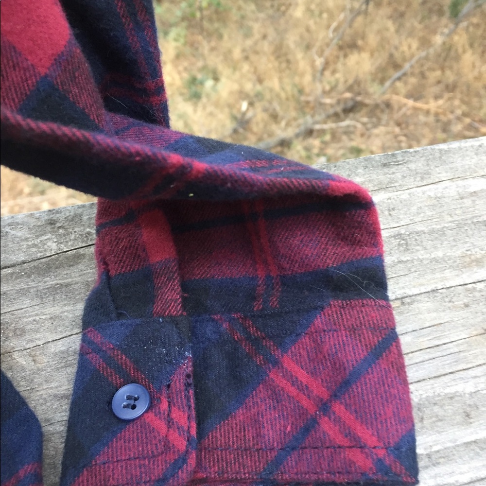 Kyoto klothing  burgundy plaid button down oversized flannel top pockets - Picture 9 of 14